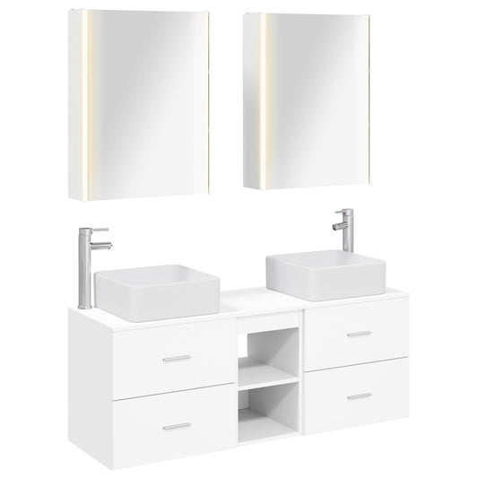 vidaXL Bathroom Furniture Set 5 pcs White Engineered Wood and Glass 2