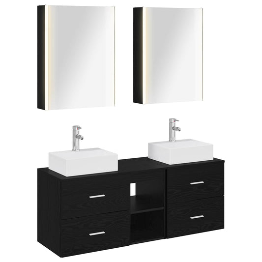 vidaXL Bathroom Furniture Set 5 pcs Black Oak 2