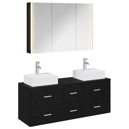 vidaXL Bathroom Furniture Set 4 pcs Black Oak 2