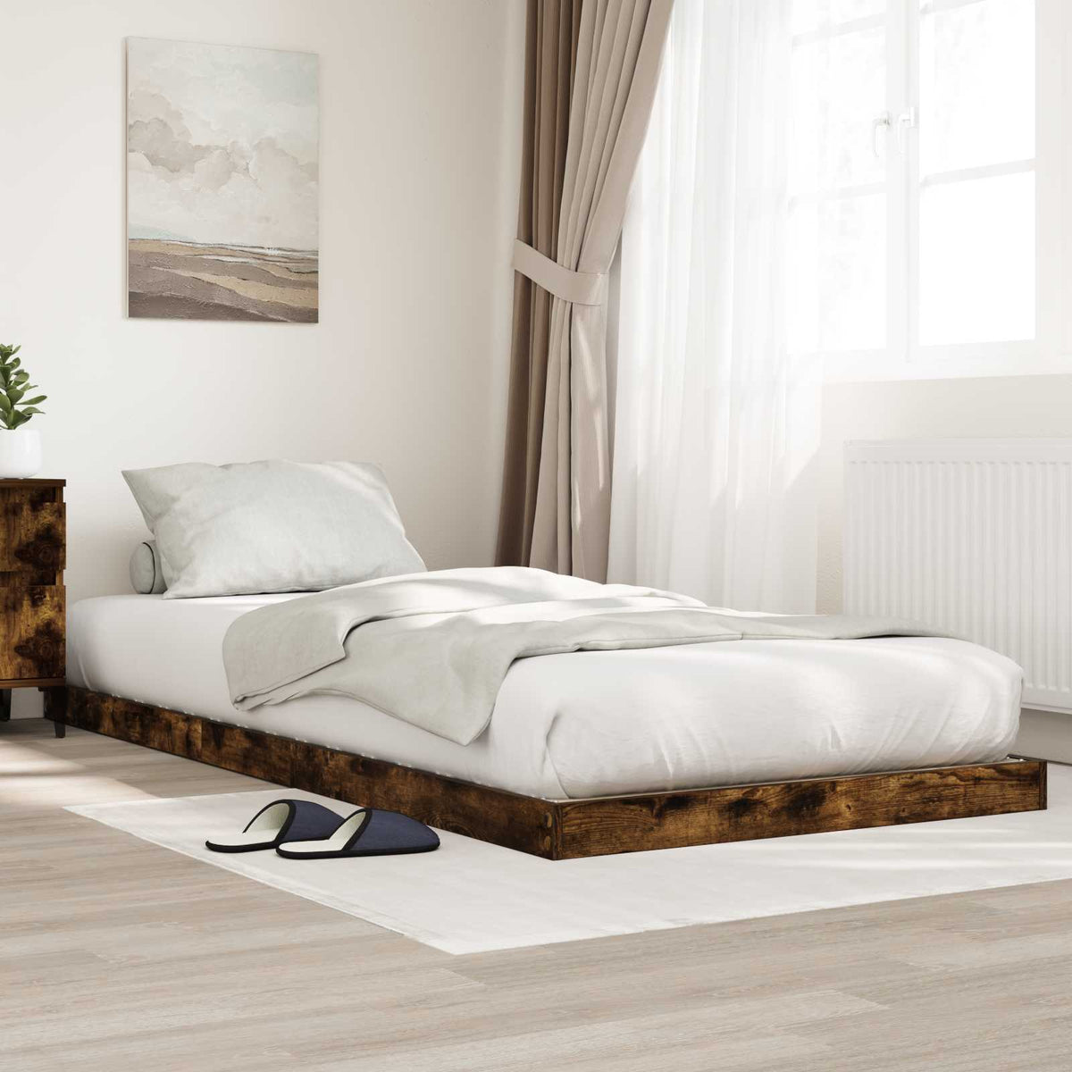 Floor Bed Frame 80 x 200 cm Engineered Wood Smoked oak