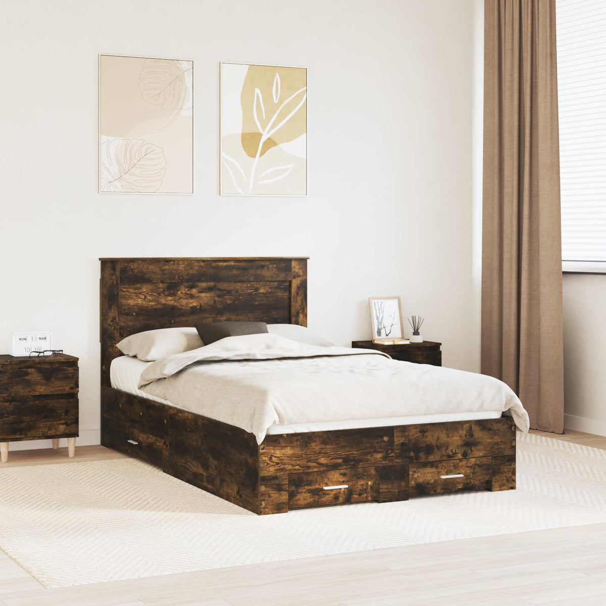 Bed Frame with Drawer 120 x 190 cm Engineered Wood Smoked oak
