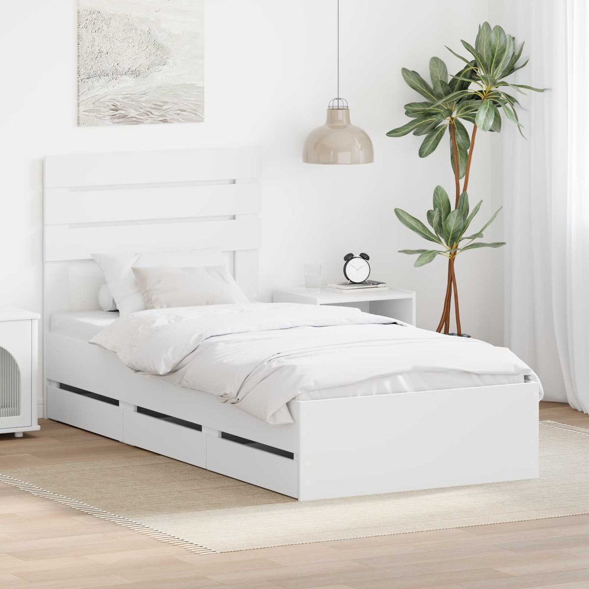 Bed Frame with Drawer Engineer Wood Length 190 cm White 75 cm
