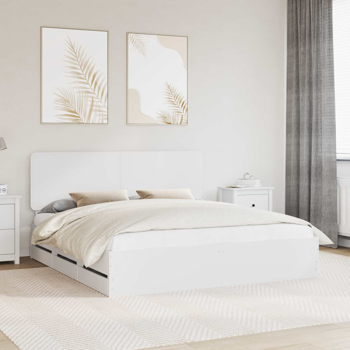 Bed Frame with Drawer Engineer Wood Length 200 cm White 180 cm