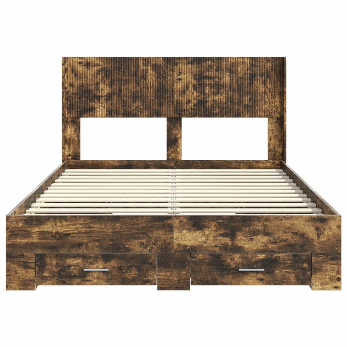 Bed Frame with Storage and Headboard Length 200 cm Smoked Oak 120 cm