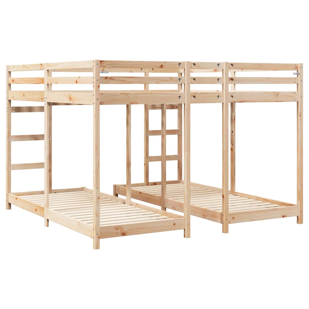 vidaXL Triple Bunk Bed Frame Natural 80 / 200 x 200 cm Solid Pine Wood 6