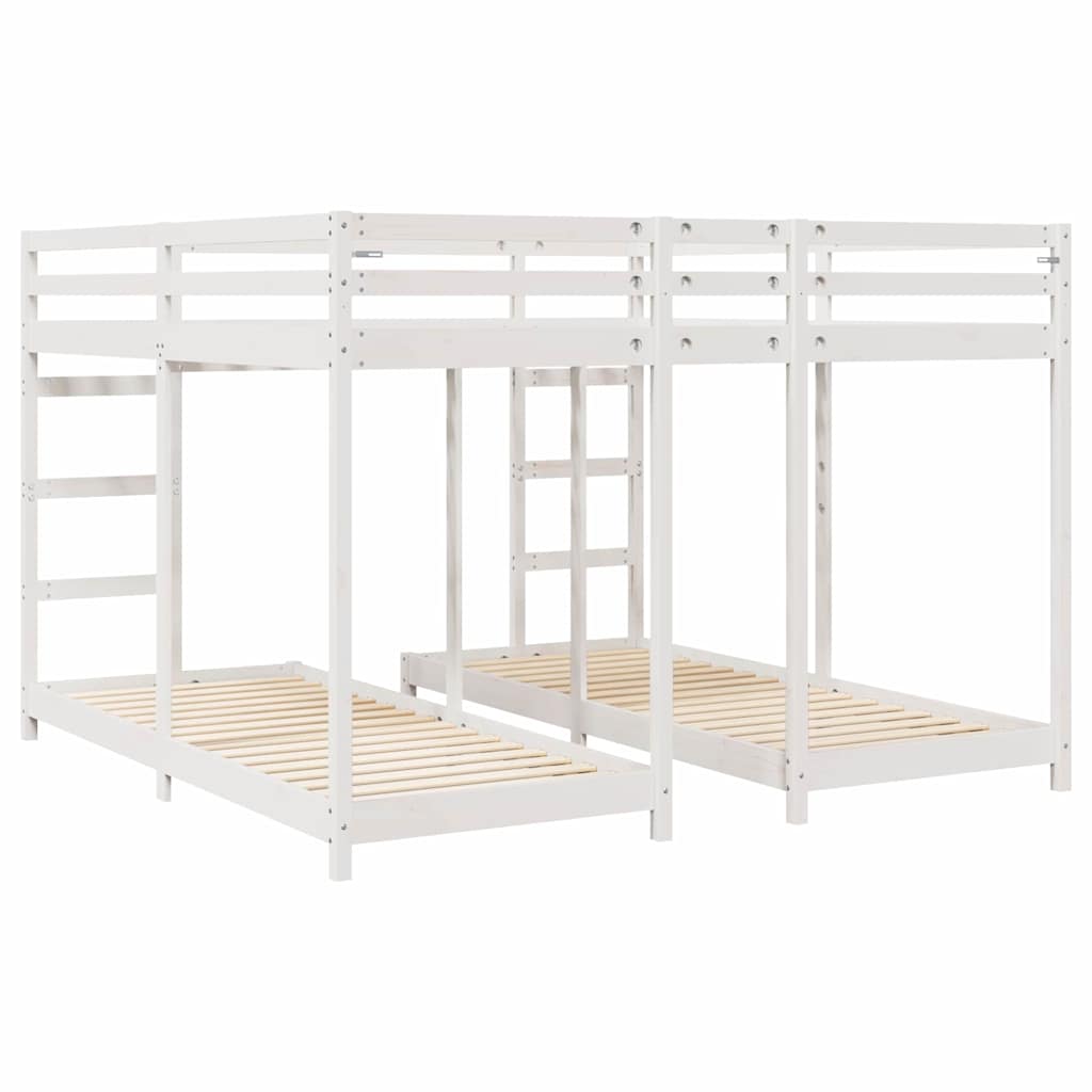 vidaXL Triple Bunk Bed Frame White 200 x 200 cm Solid Pine Wood 6