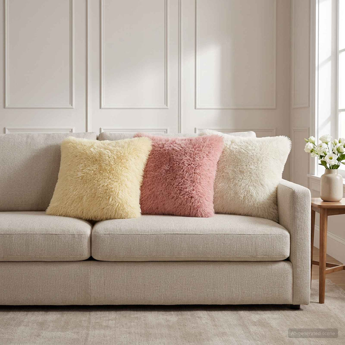 Throw Pillow HEERLEN PV Fleece 12 pcs 40 x 40 cm White