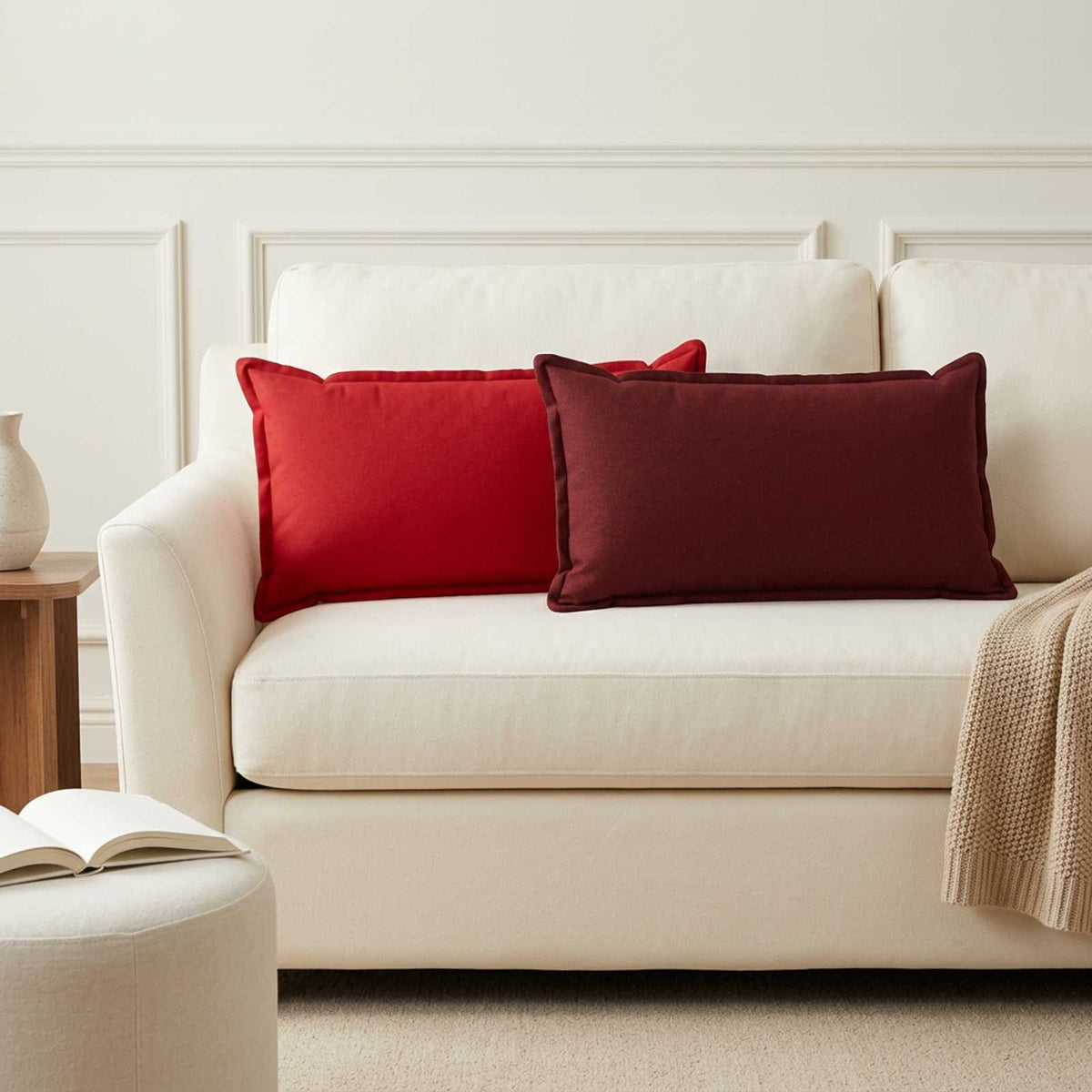 Throw Pillow HOUTEN 40 x 70 cm Faux Linen 6 pcs Wine red