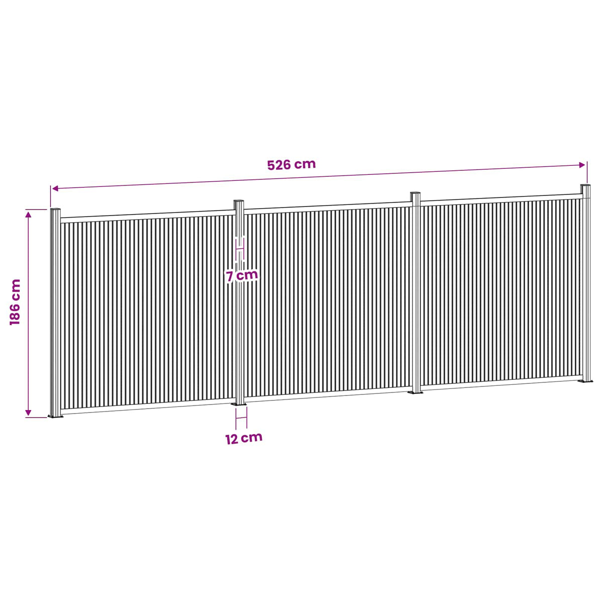 vidaXL Fence Panel 3 pcs 530 x 186.5 cm WPC and Aluminium Black 6