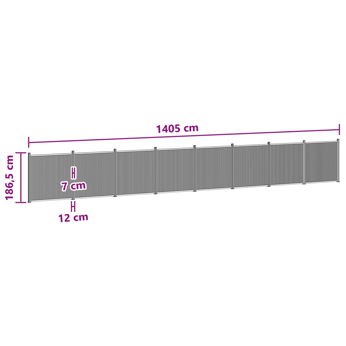 vidaXL Fence Panel 8 pcs 1405 x 186.5 cm WPC and Aluminium Black 6