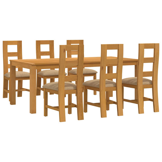 vidaXL Dining Set 7 pcs Beige Solid Oak Wood 2