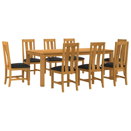 vidaXL Dining Set 9 pcs Black Solid Oak Wood 2