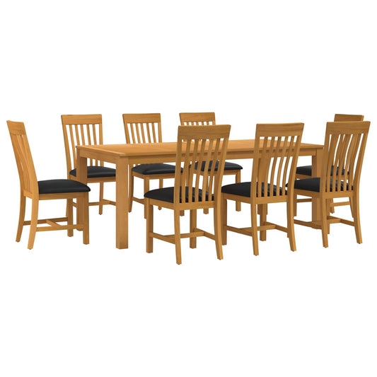 vidaXL Dining Set 9 pcs Black Solid Oak Wood 2