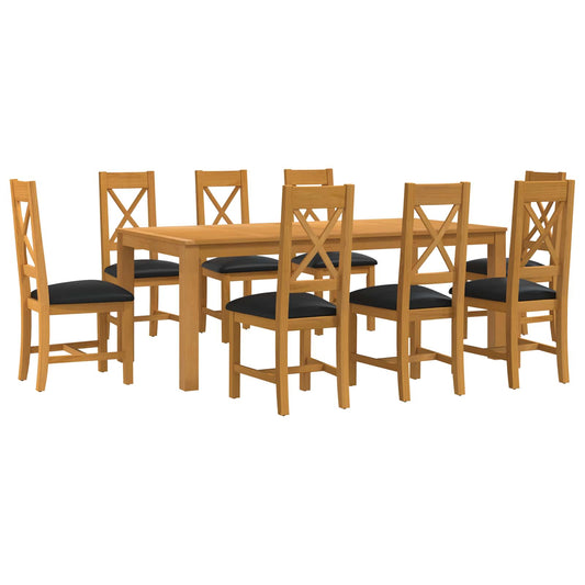 vidaXL Dining Set 9 pcs Black Solid Oak Wood 2