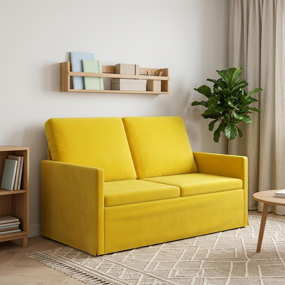 2 Seater Sofa 130 x 81 x 82 cm Velvet 120 cm Yellow