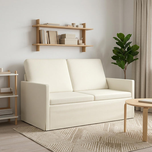2 Seater Sofa 130 x 81 x 82 cm Corduroy Fabric 120 cm Cream
