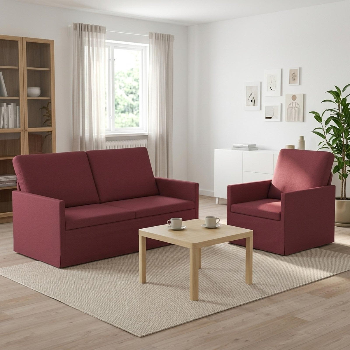 Sofa Set 2 pcs Fabric 1-Seater + 2-Seater (140 cm) Wine red