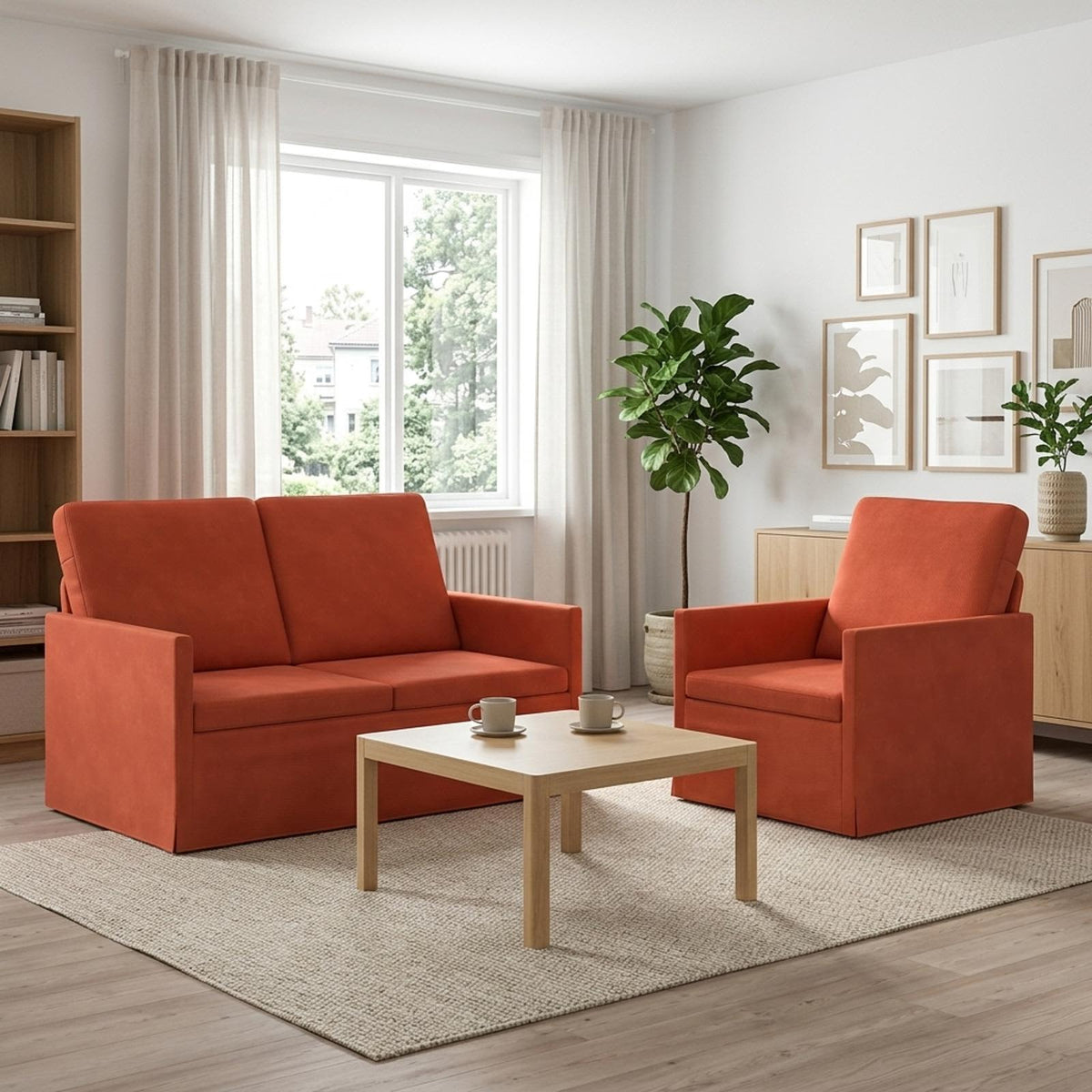 Sofa Set 2 pcs Corduroy Fabric 1-Seater + 2-Seater (120 cm) Red orange