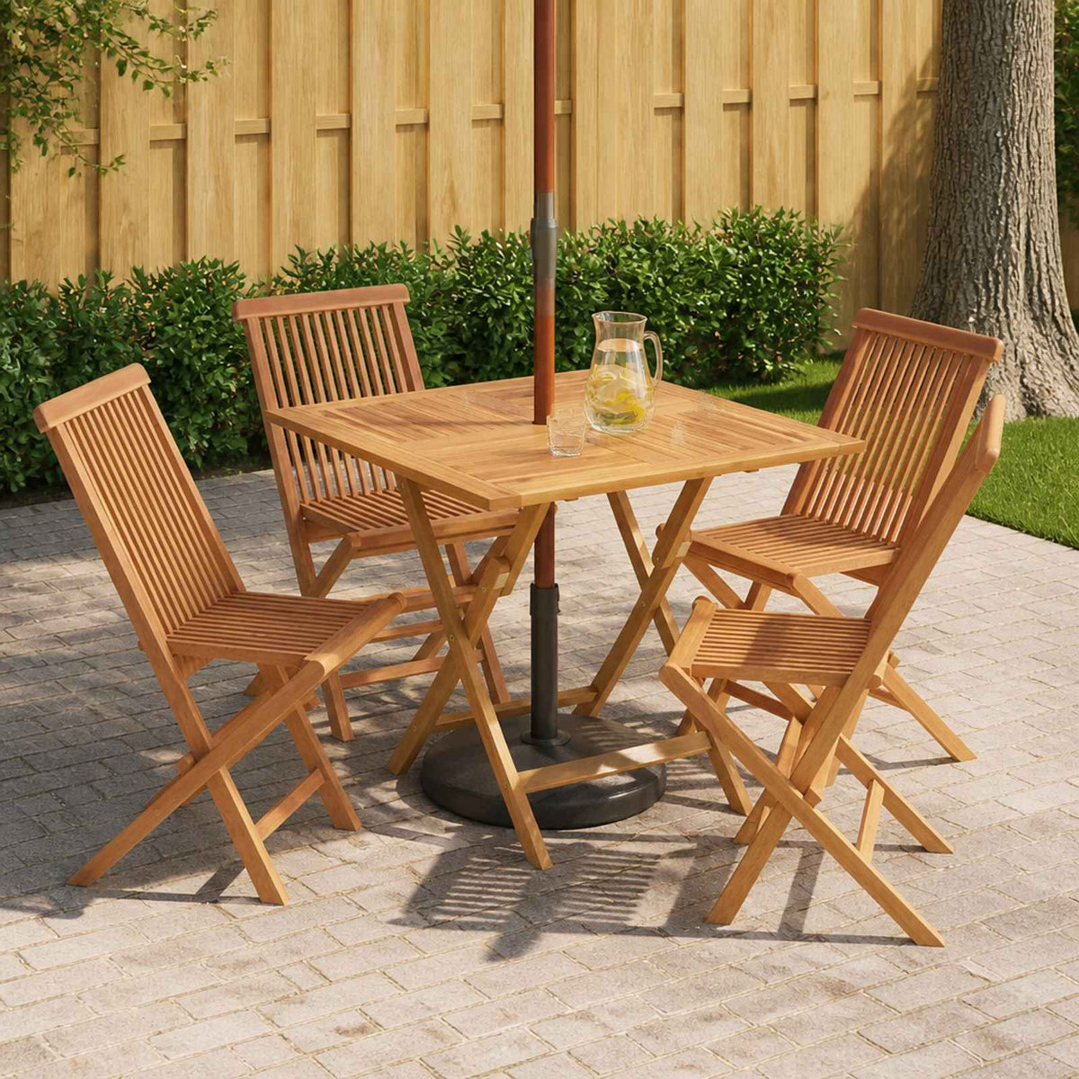 3 Piece Folding Garden Bistro Set Natural Solid Teak Wood without armrest 4-Seater Square