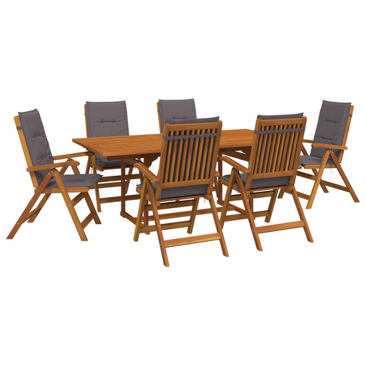 7-Piece Garden Dining Set Natural Solid Acacia Wood 6-Seater Anthracite