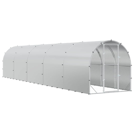 Chicken Coop Silver Galvanised Steel with roof 1000 cm