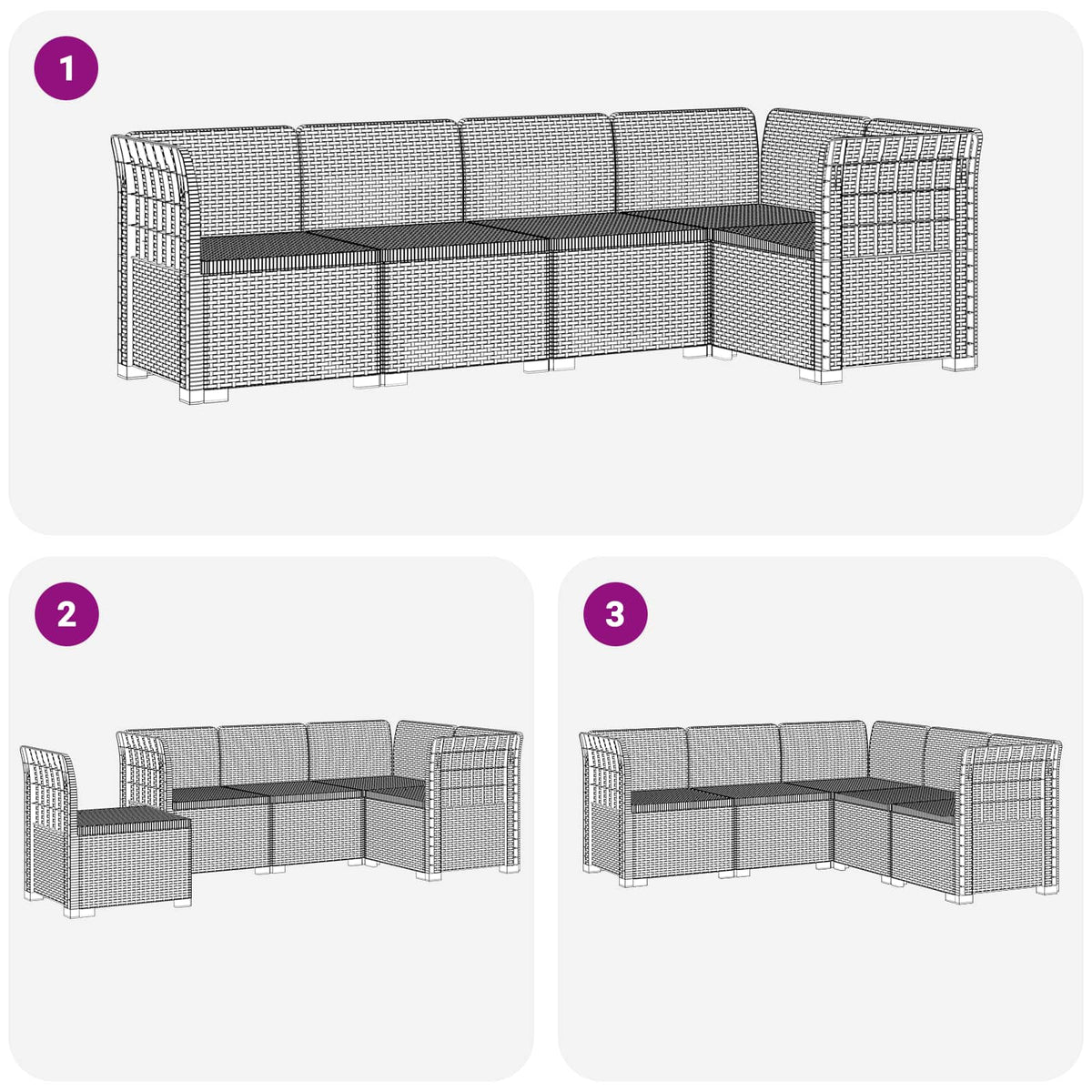 vidaXL 5-Seater Garden Sofa Rattan Look 5-Seater PP Light Grey 6