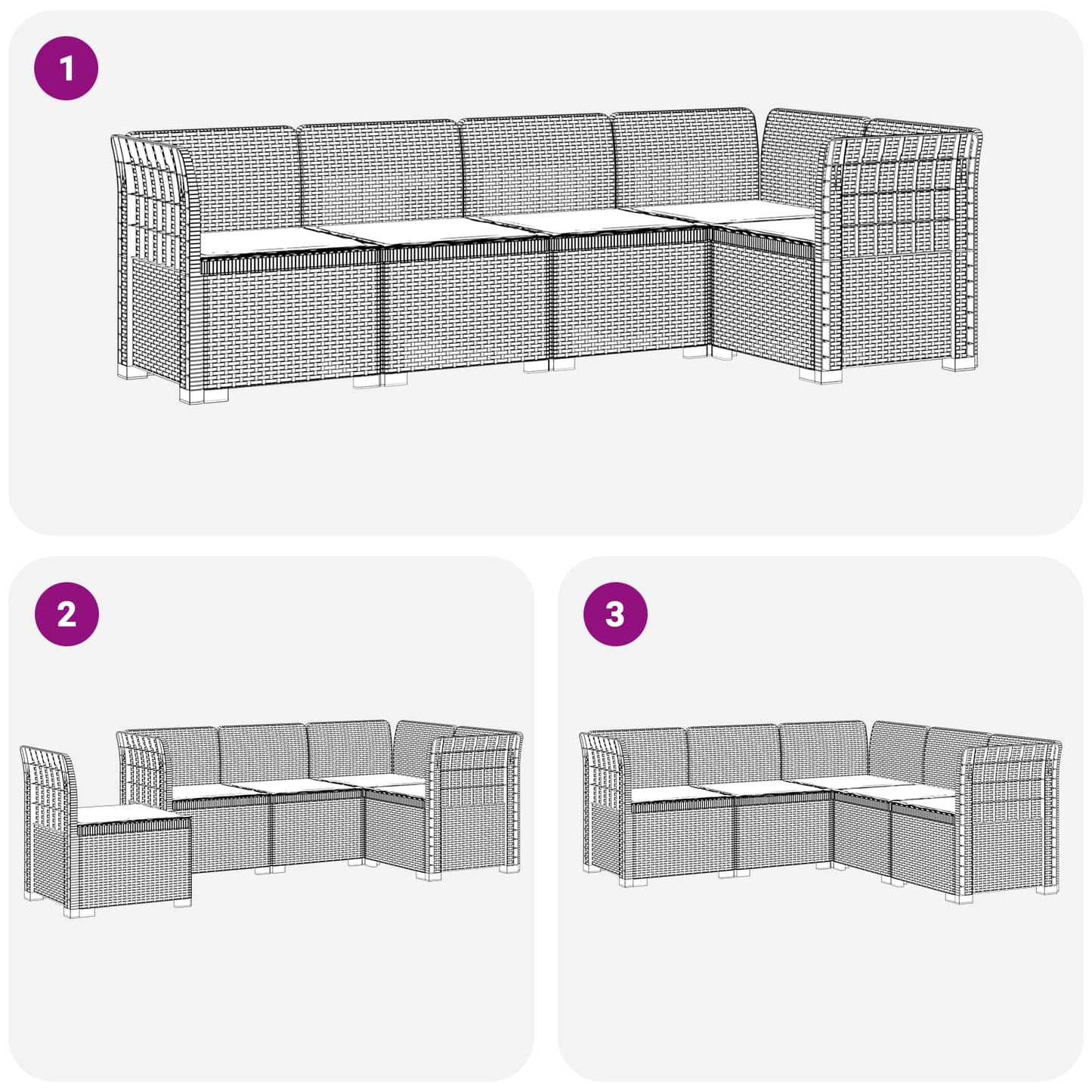 vidaXL 5-Seater Garden Sofa with Cushions Rattan Look PP White 6