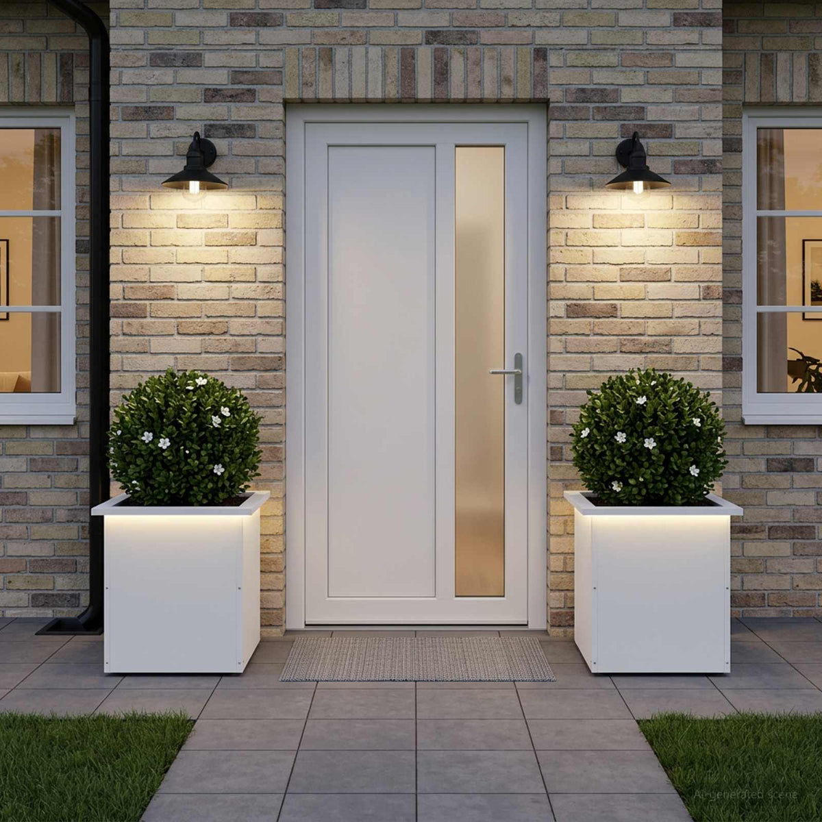 Garden Planter with LED 40 x 40 x 40 cm Steel 2 pcs White