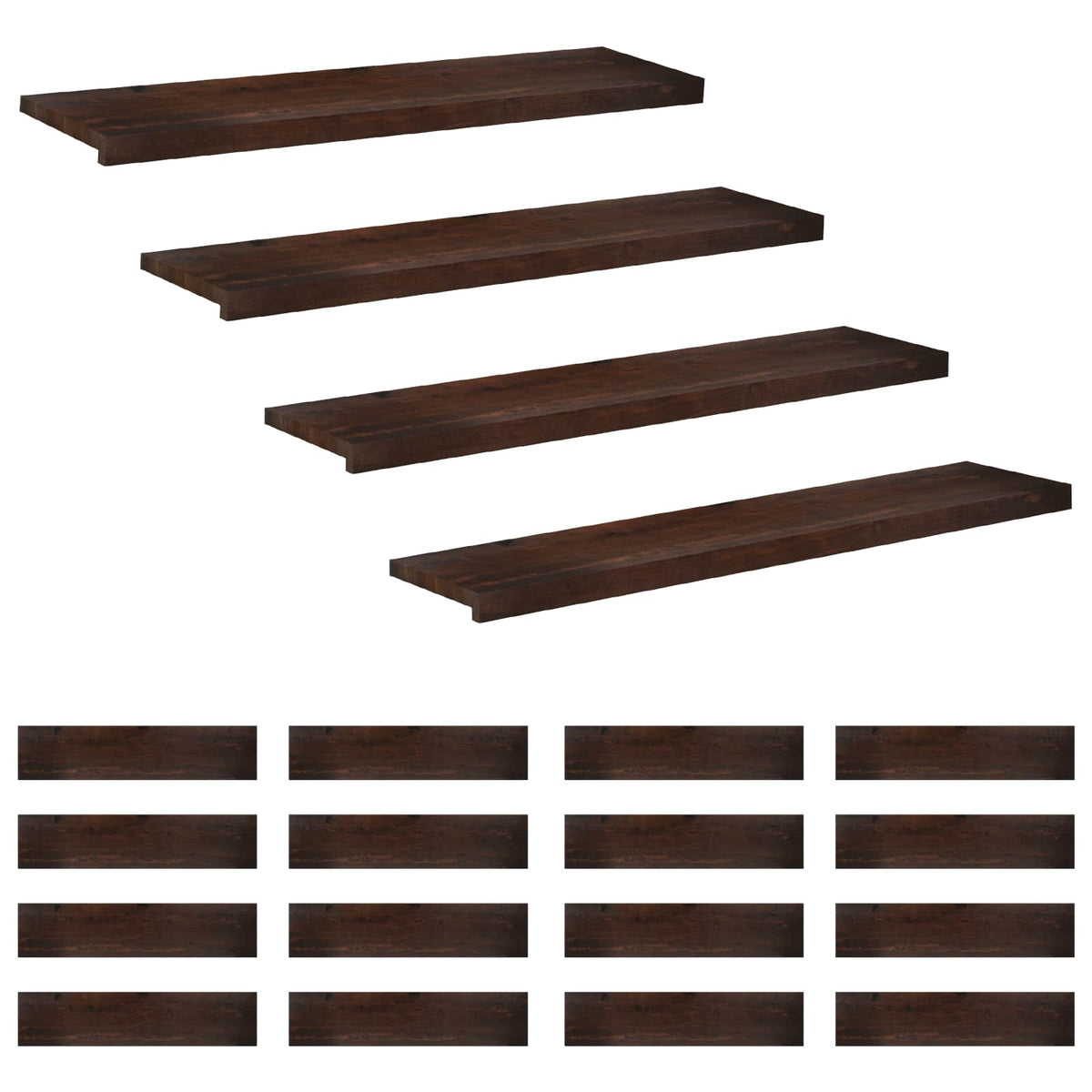 vidaXL Stair Treads Solid Beech Wood Depth 30 cm 20 pcs Dark Brown