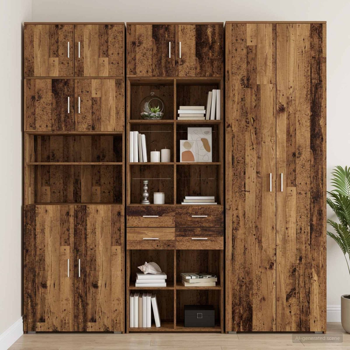 Storage Cabinet 70x42.5x225 cm Engineered Wood 4 Drawers 6 Shelves Old wood