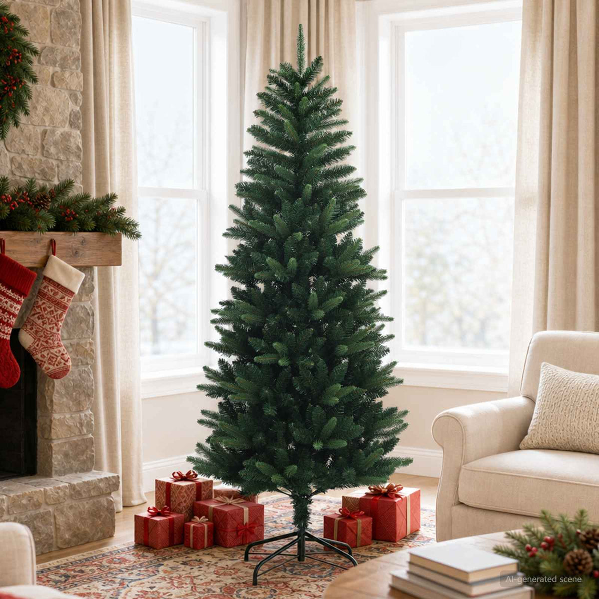 Artificial Christmas Tree with Bauble 300 LEDs Green 180 cm without LED