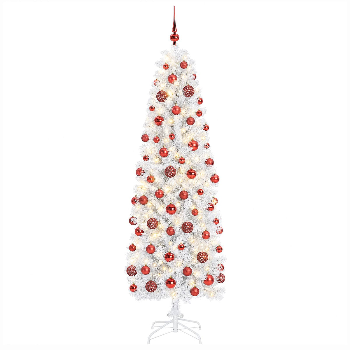 vidaXL Artificial Slim Christmas Tree with Bauble 210 cm 300 LEDs 4