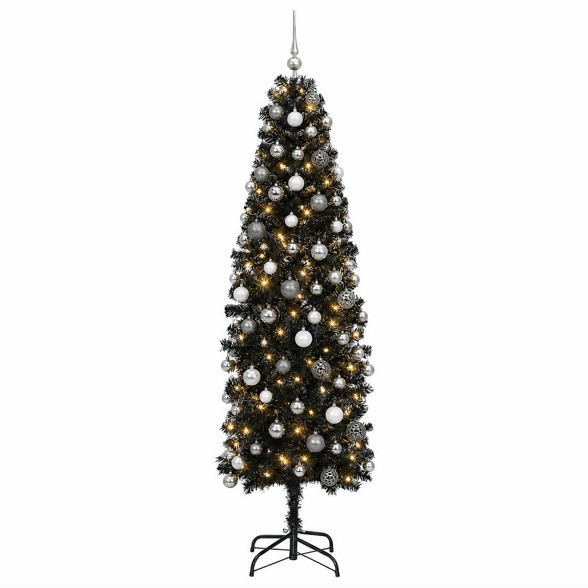 vidaXL Artificial Slim Christmas Tree with Bauble 180 cm 300 LEDs 4