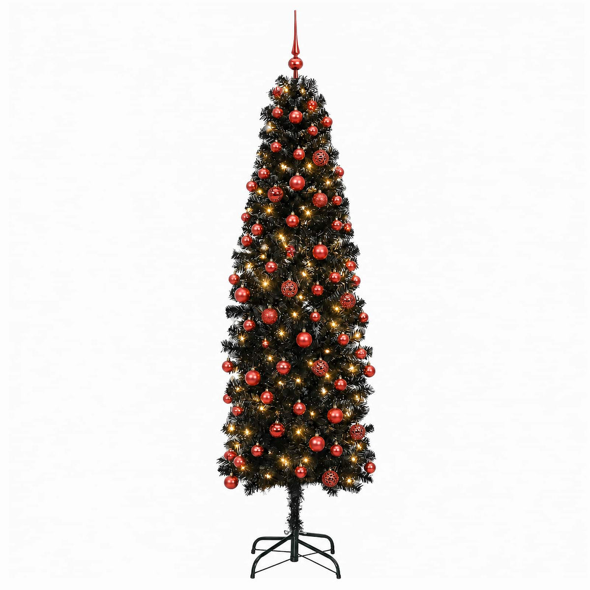 vidaXL Artificial Slim Christmas Tree with Bauble 180 cm 300 LEDs 4
