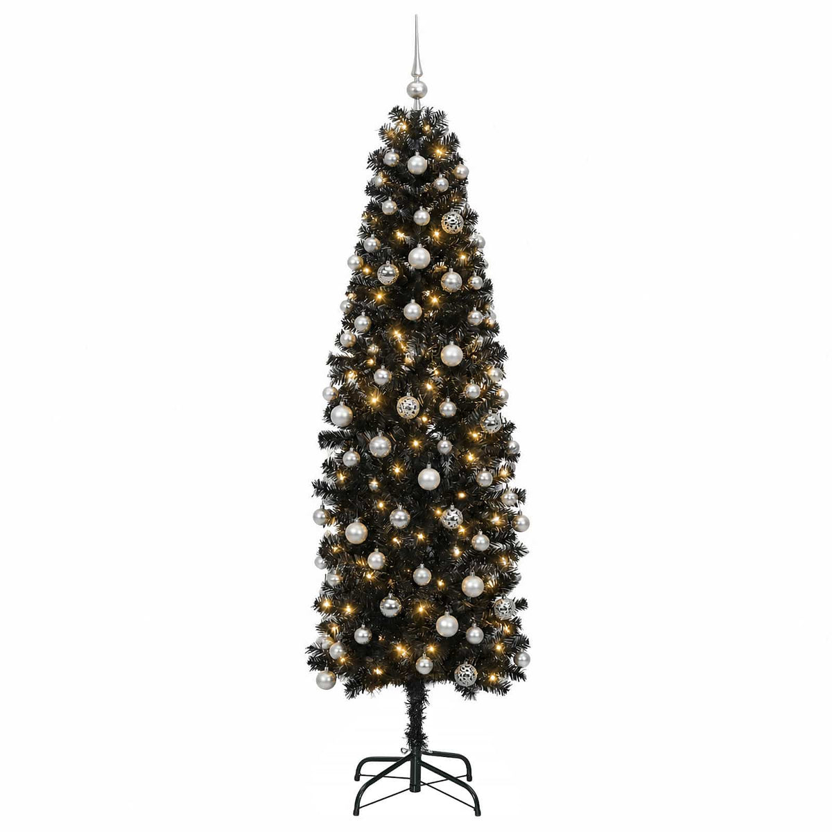 vidaXL Artificial Slim Christmas Tree with Bauble 180 cm 300 LEDs 4