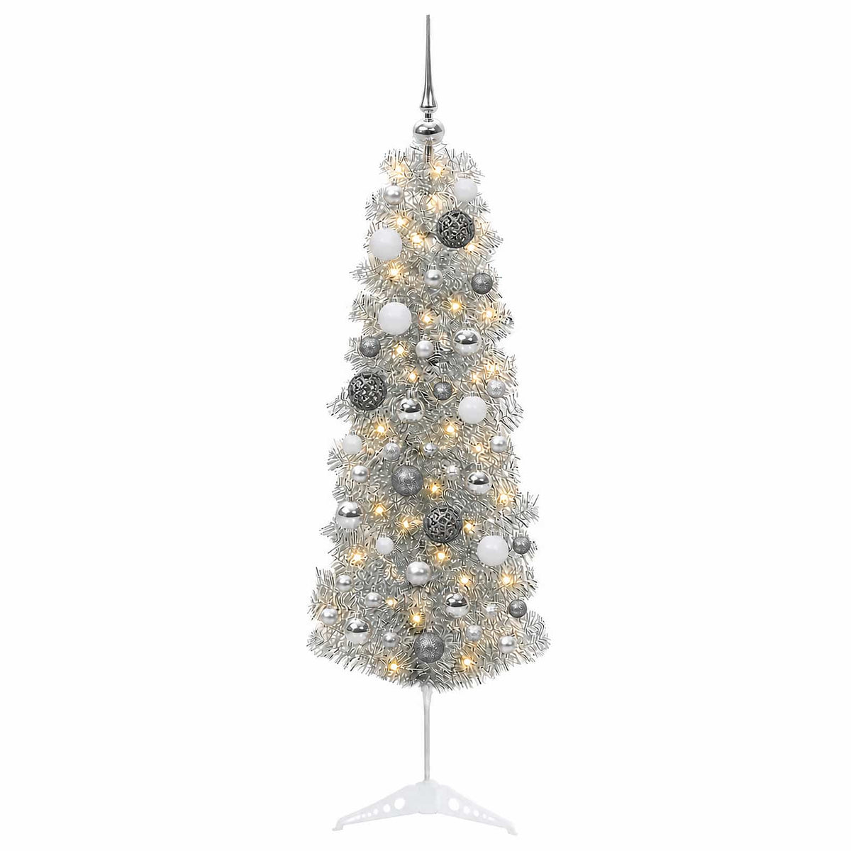 vidaXL Artificial Slim Christmas Tree with Bauble 150 cm 150 LEDs 4