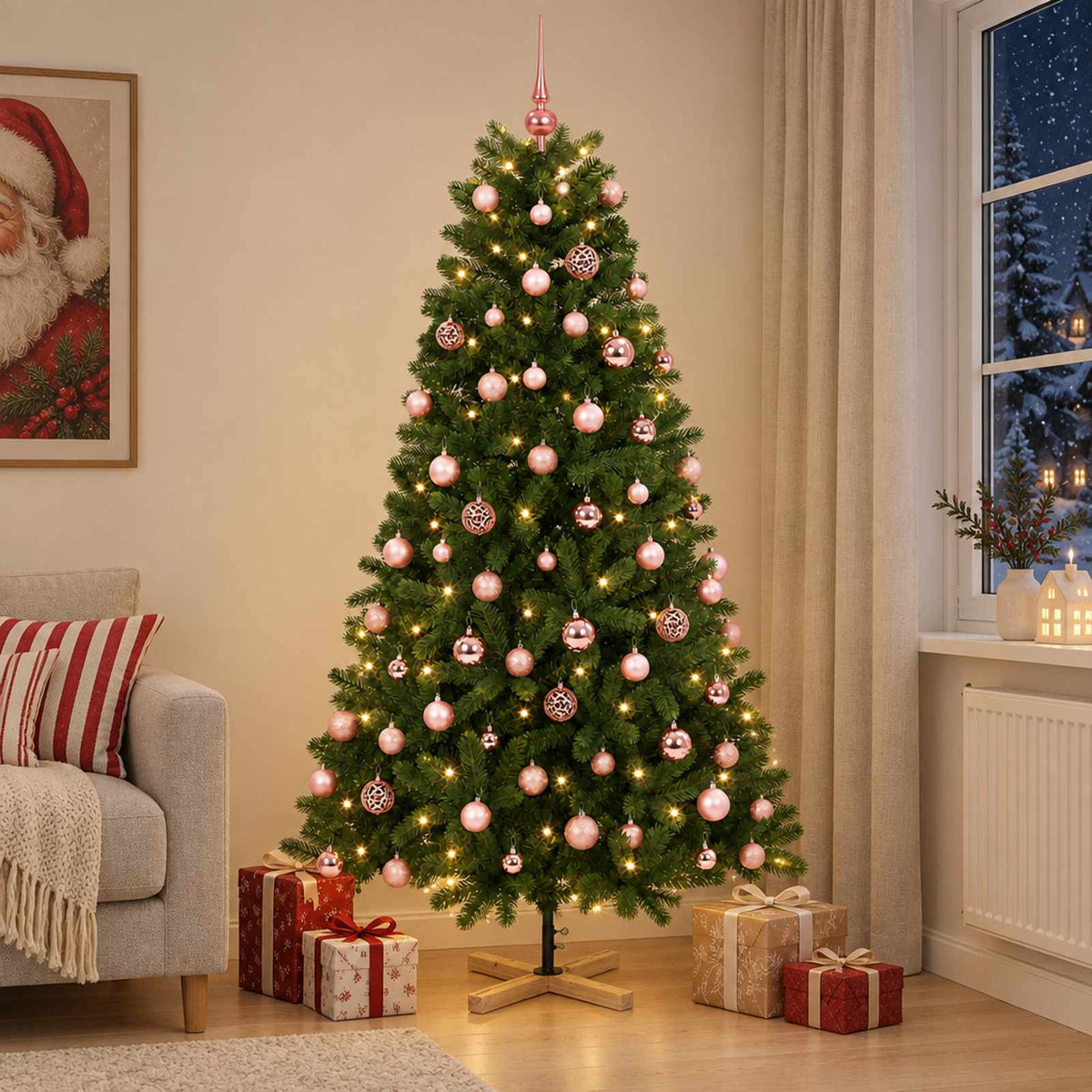 Artificial Christmas Tree Bauble LEDs pink balls