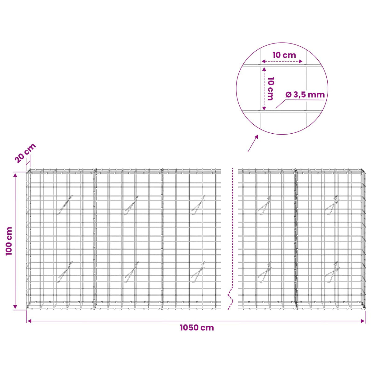 Gabion with 3.5 mm Wire and 10x10 cm Mesh 1050x20x100 cm 1050 cm
