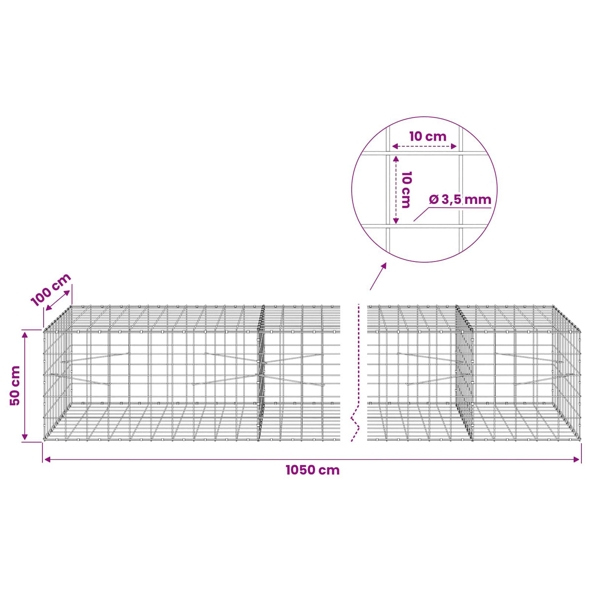 Gabion with 3.5 mm Wire and 10x10 cm Mesh 1050x100x50 cm 1050 cm