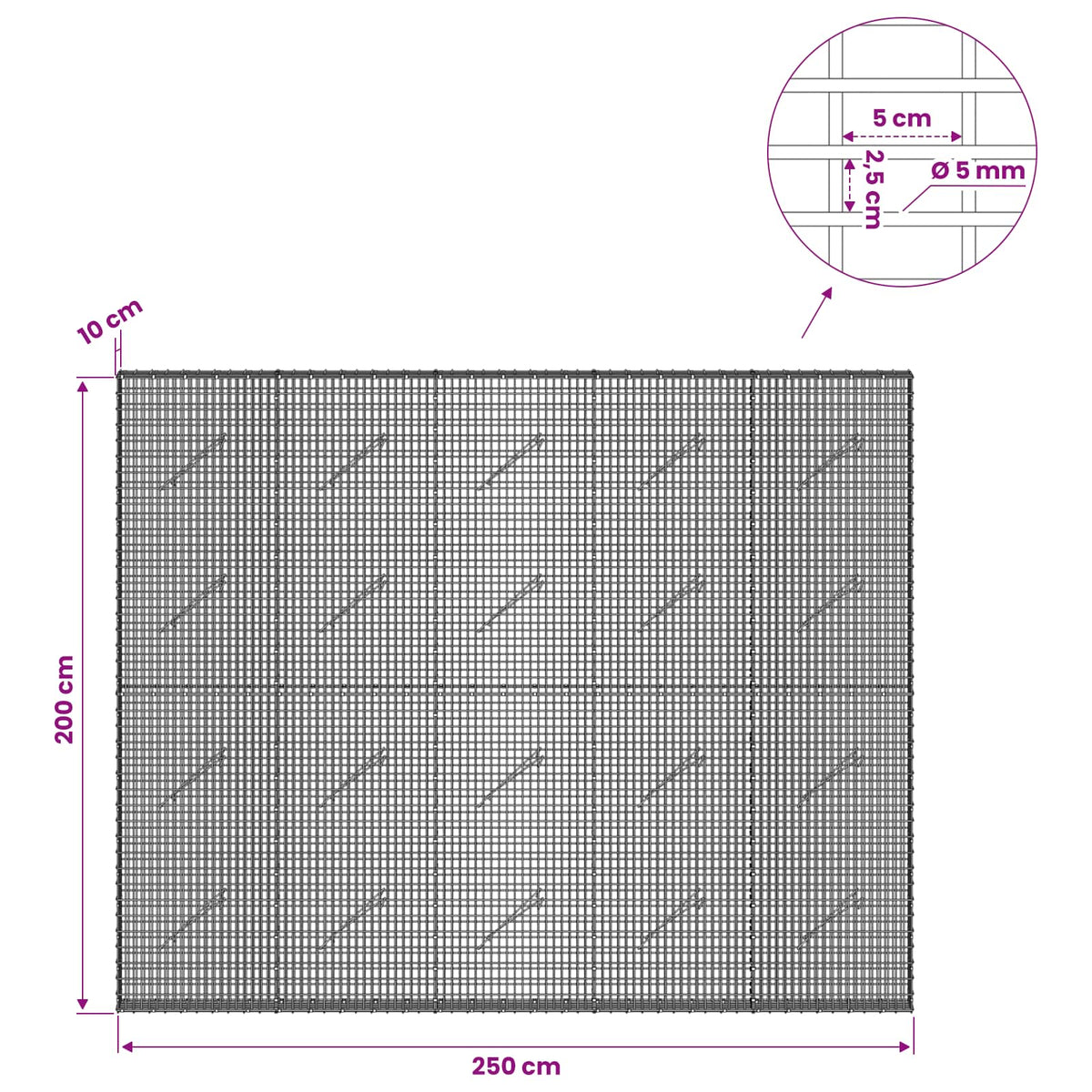 vidaXL Gabion with 5 mm Wire and 5x2.5 cm Mesh 250x10x200 cm 6