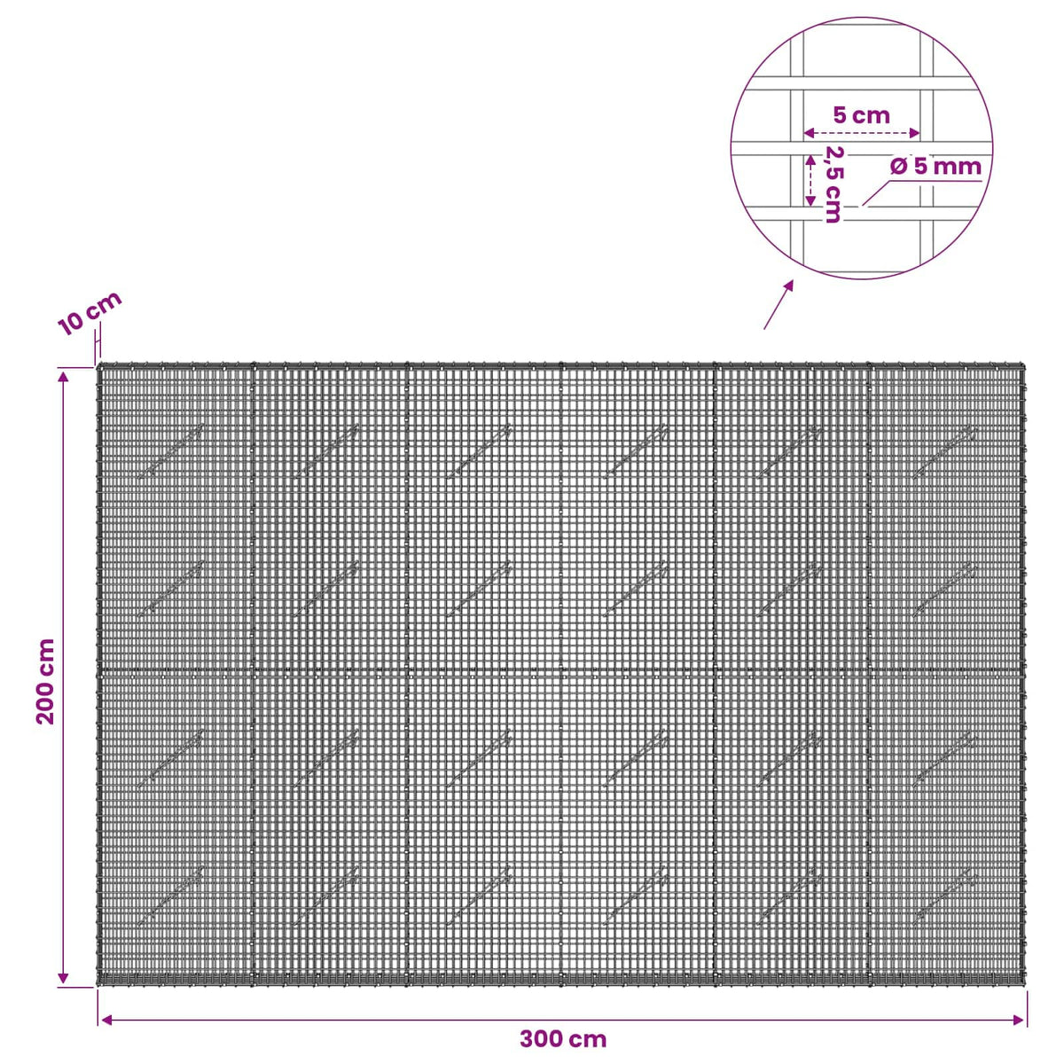 vidaXL Gabion with 5 mm Wire and 5x2.5 cm Mesh 300x10x200 cm 6