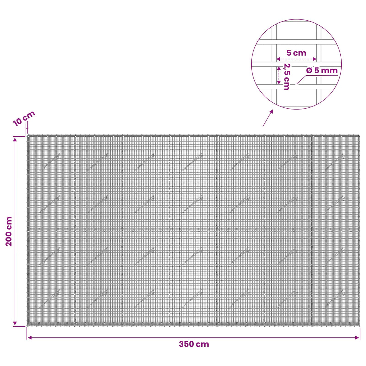 vidaXL Gabion with 5 mm Wire and 5x2.5 cm Mesh 350x10x200 cm 6