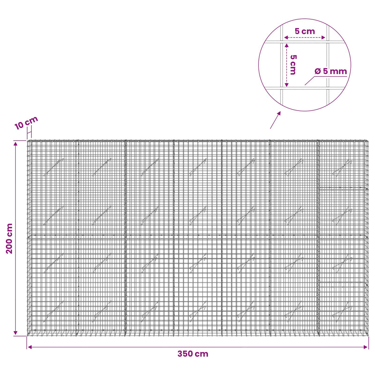 vidaXL Gabion with 5 mm Wire and 5x5 cm Mesh 350x10x200 cm 6