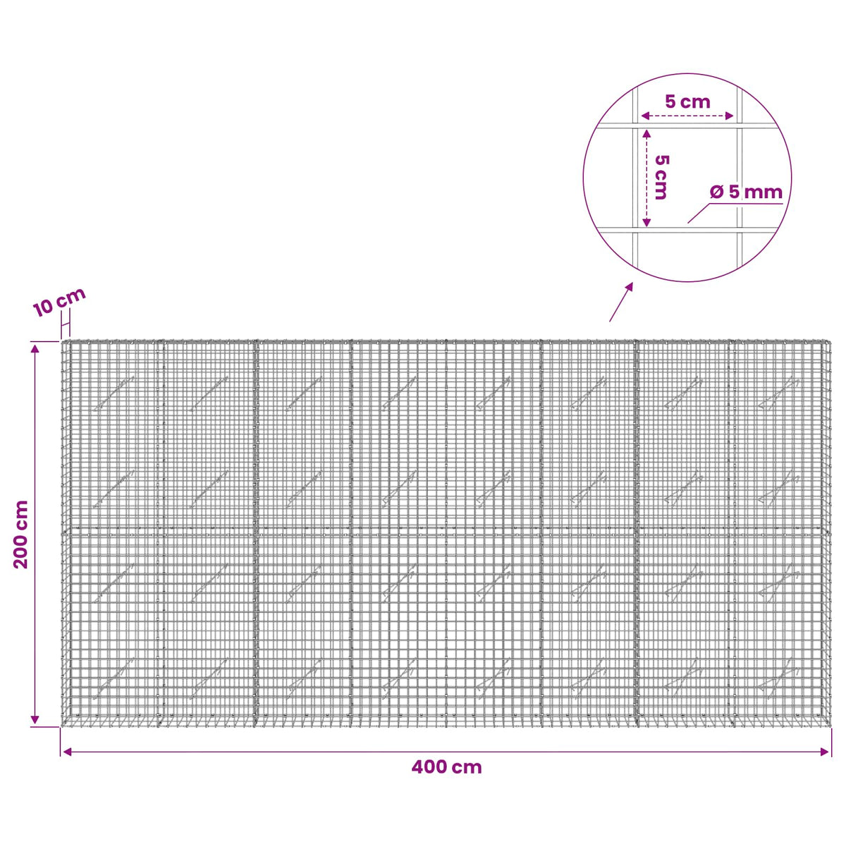 vidaXL Gabion with 5 mm Wire and 5x5 cm Mesh 400x10x200 cm 6