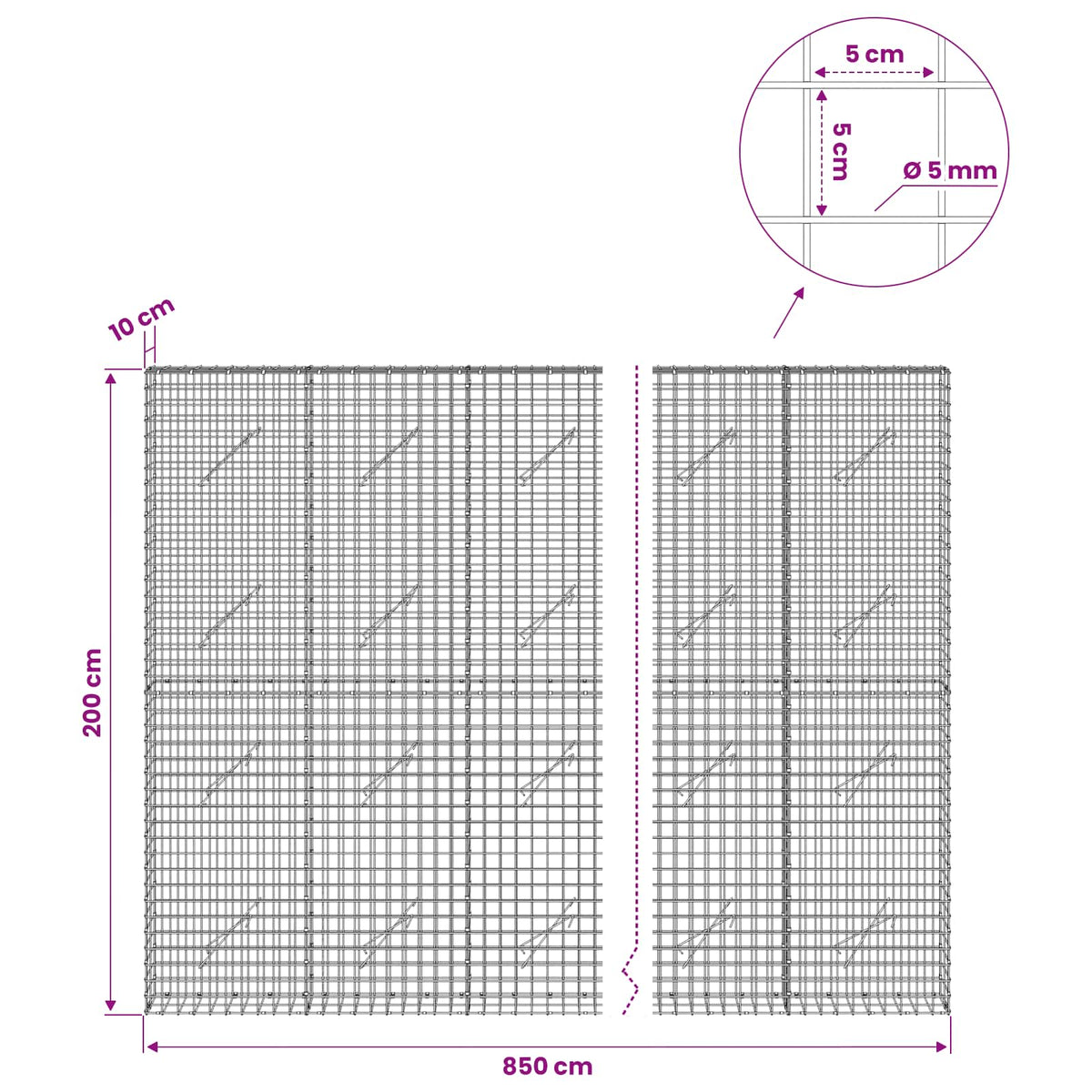 vidaXL Gabion with 5 mm Wire and 5x5 cm Mesh 950x10x200 cm 6