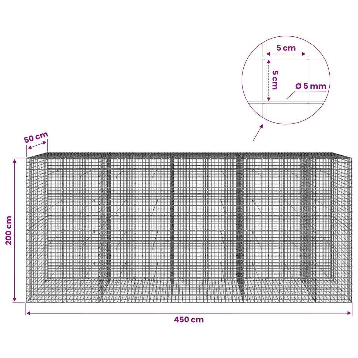 vidaXL Gabion with 5 mm Wire and 5x5 cm Mesh 450x50x200 cm 6
