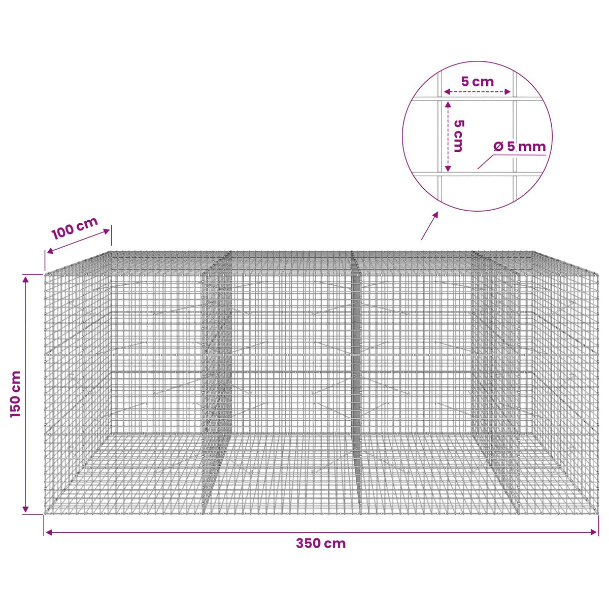 vidaXL Gabion with 5 mm Wire and 5x5 cm Mesh 350x100x150 cm 6