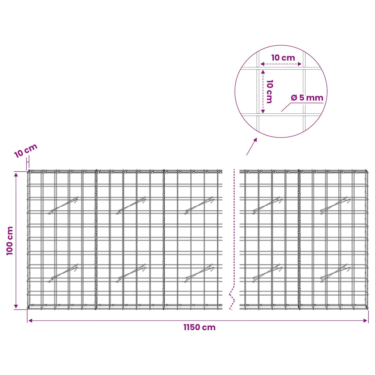 vidaXL Gabion with 5 mm Wire and 10x10 cm Mesh 1150x10x100 cm 6