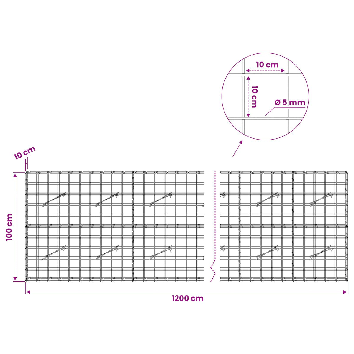 vidaXL Gabion with 5 mm Wire and 10x10 cm Mesh 1200x10x100 cm 6