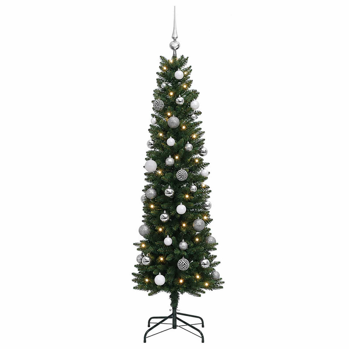 vidaXL Artificial Slim Christmas Tree with Baubles 120 cm 150 LEDs 4